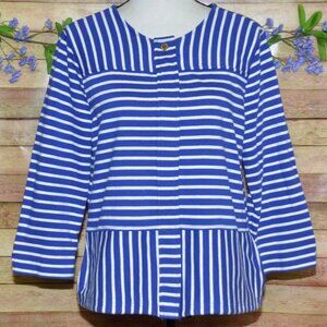C Wonder Ladies Blue Nautical Striped 3/4 Sleeve Full Zip Cotton Knit Jacket 12